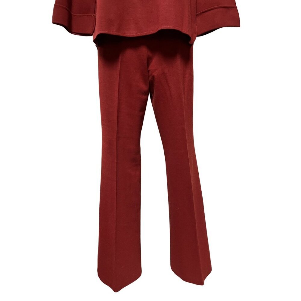 1970s Vintage Polyester Leisure Suit Pants Set Rust Color Bell Sleeve Wide Leg - Picture 9 of 12